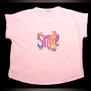 2/$20 TABA White Smile Vinyl Print Cuffed Short Sleeve T-Shirt, Size 2X